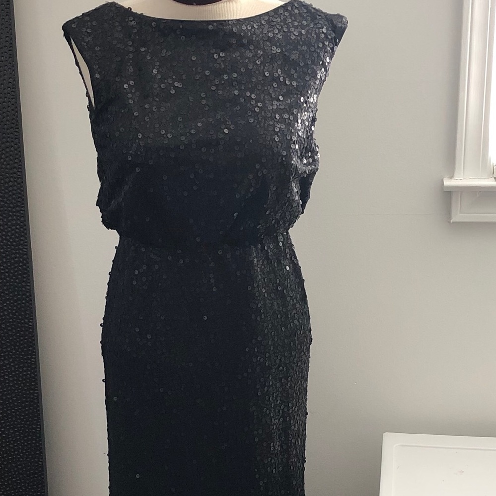 Black sequin low back prom, bridesmaid, evening